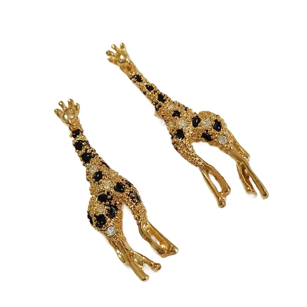 Vintage Crystal Pave Giraffe Earrings, 1.5" Tall